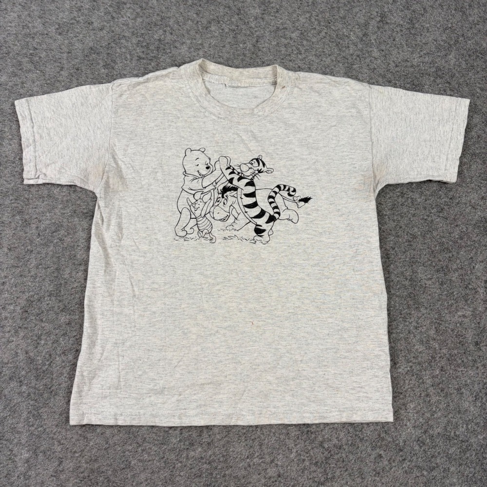 Disney Winnie the Pooh T-Shirt Kids Gray Tigger Eeyore Piglet Graphic Vintage